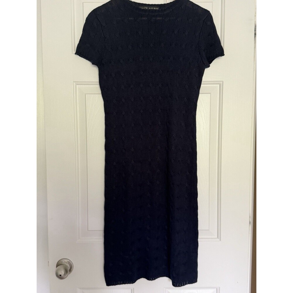 Ralph Lauren Cable Knit Dress Navy Blue Linen/Silk Blend Size Small Black Label
